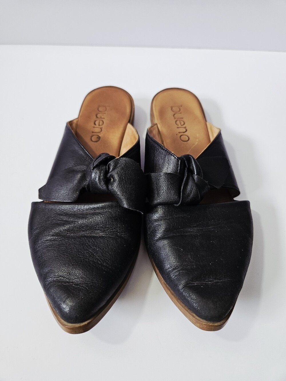 Bueno Black Leather Mules Size 36 US 6 Bow Detail Flats